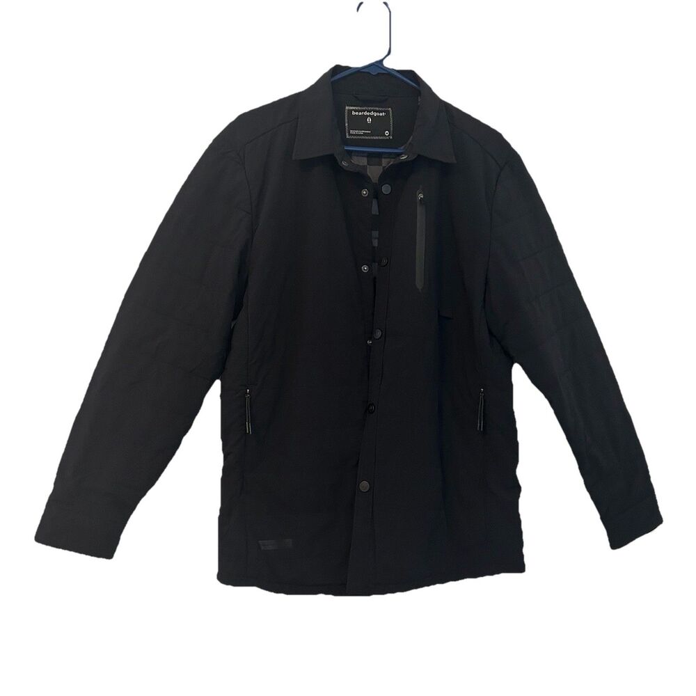 Bearded Goat Shirt Jacket Black Light Puffer Snap Insulated - Men's Medium